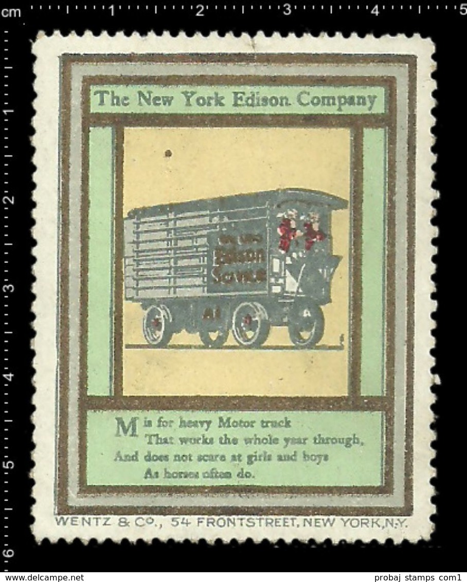 American Poster Stamp, Reklamemarke, Cinderella, The New York Edison Company, Thomas Edison, Wagon, Wagen. - Other & Unclassified