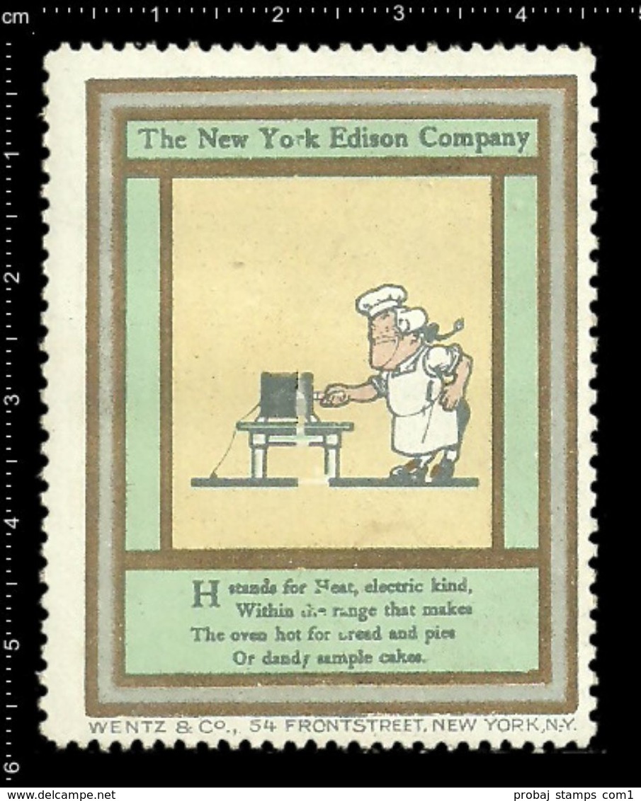 American Poster Stamp, Reklamemarke, Cinderella, The New York Edison Company, Thomas Edison, Chef, Koch. - Altri & Non Classificati