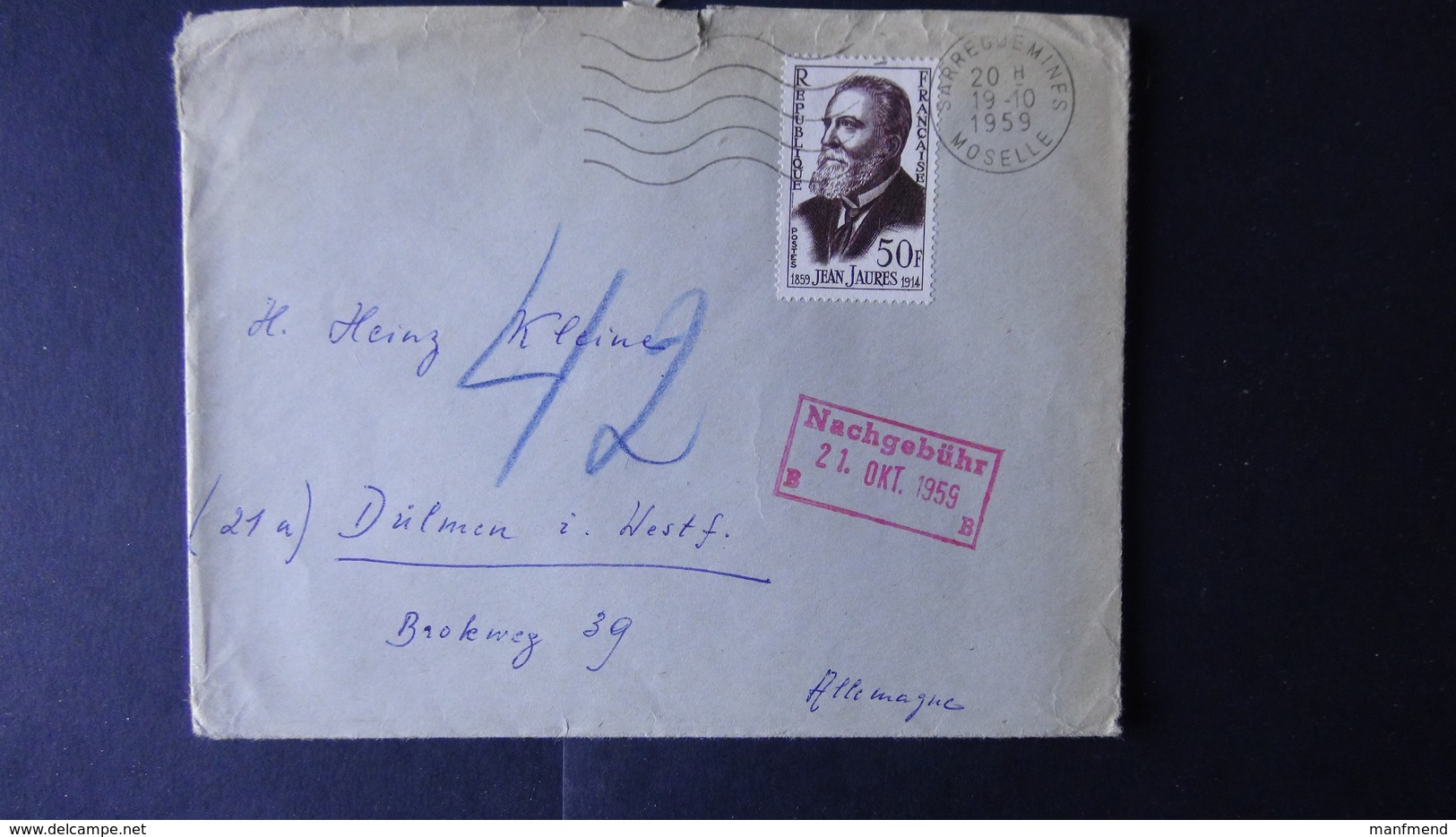 France - 1959 - Yt:FR 1217, Mi:FR 1261 O - On Envelope - Nachgebührstempel - Look Scans - Briefe U. Dokumente