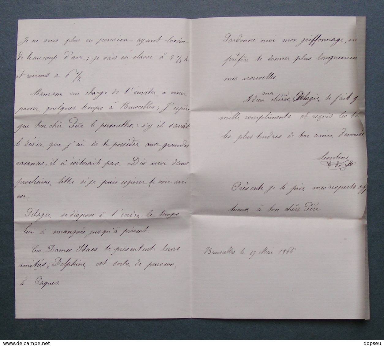 BELGIQUE  Timbre Sur LETTRE ENVELOPPE BRUXELLES Pour Neuilly PARIS 1866 Avec La Correspondance - Autres & Non Classés