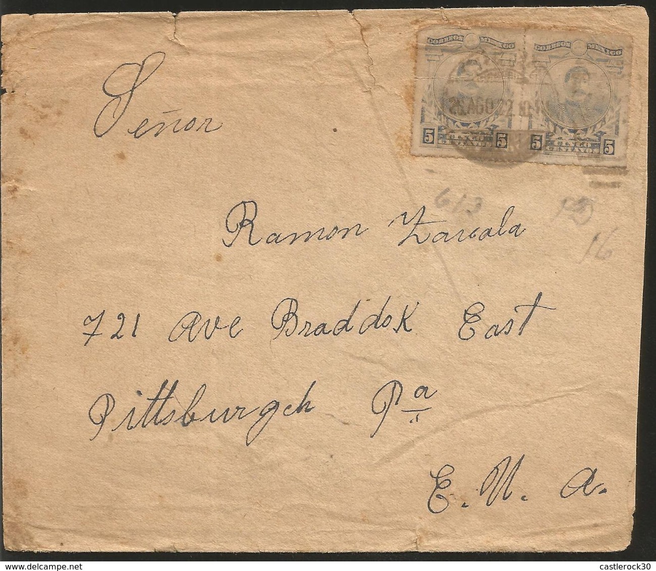 J) 1921 MEXICO, MACLOVIO HERRERA, PAIR, AIRMAIL, CIRCULATED COVER, FROM MEXICO TO USA - Messico