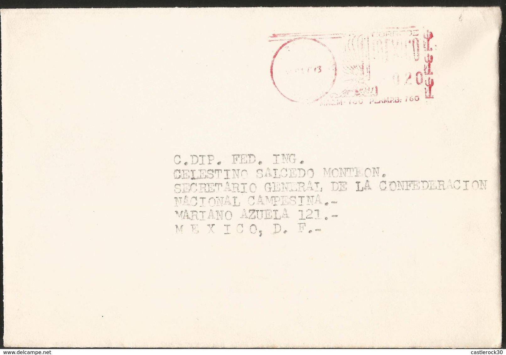 J) 1963 MEXICO, METER STAMPS RED, AIRMAIL, CIRCULATED COVER, FROM VERACRUZ TO MEXICO - Mexico