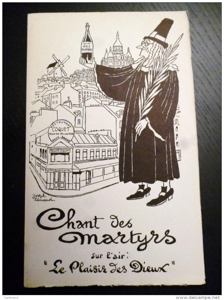 ILLUSTRATEUR JOSEPH HEMARD VIN CHANT DES MARTYRS PARIS MONTMARTRE POEME DE M. HUAS RESTAURANT COQUET GRAVURE DOUBLE - Cafés, Hôtels, Restaurants