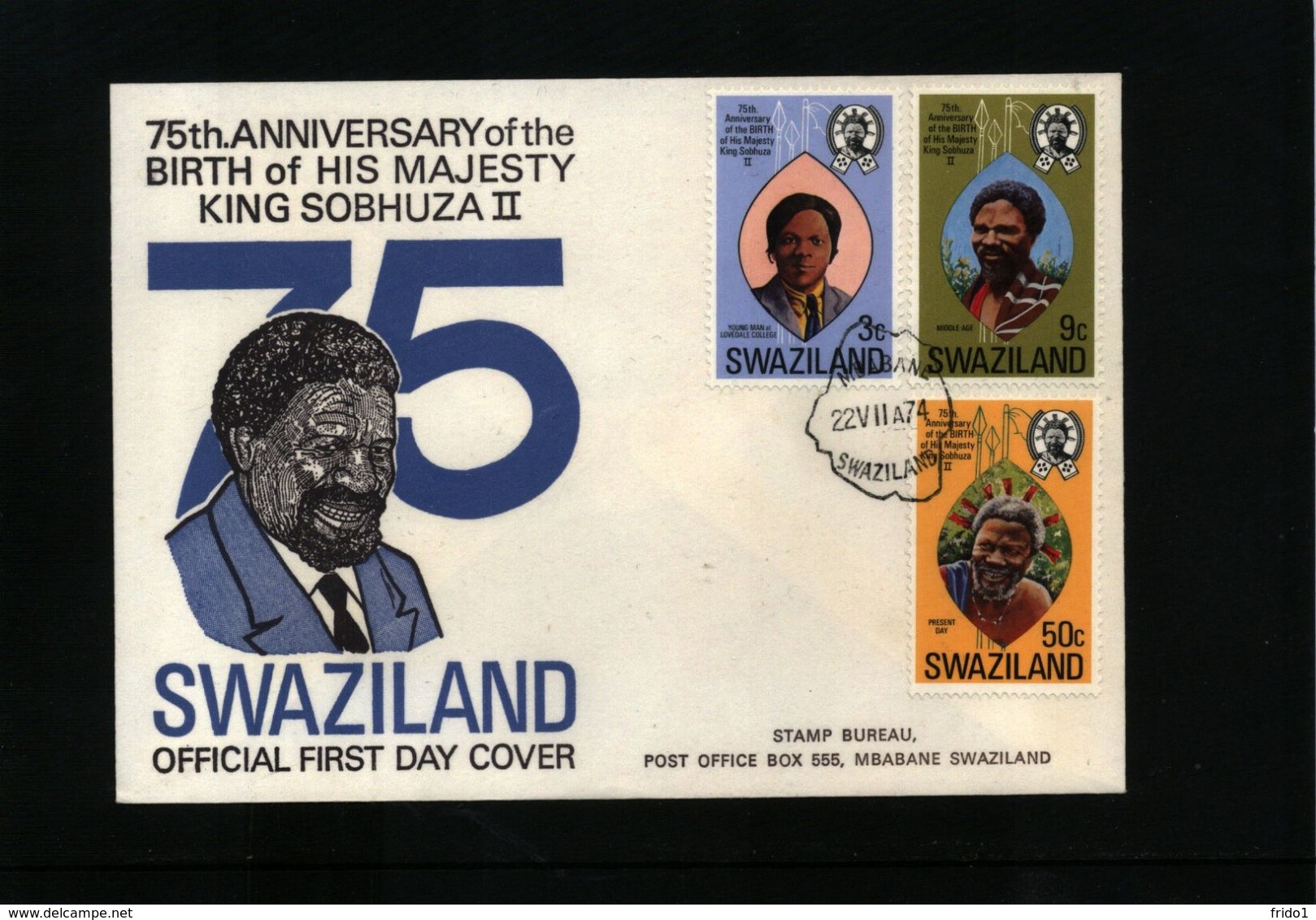 Swaziland 1974 King Sobhuza II FDc - Swaziland (1968-...)