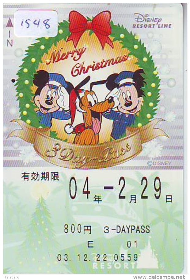 Carte Prépayée Japon  (1548)  DISNEY * RESORT LINE * MICKEY &amp; MINNIE * MERRY CHRISTMAS * 800 *  JAPAN PREPAID CARD - Disney