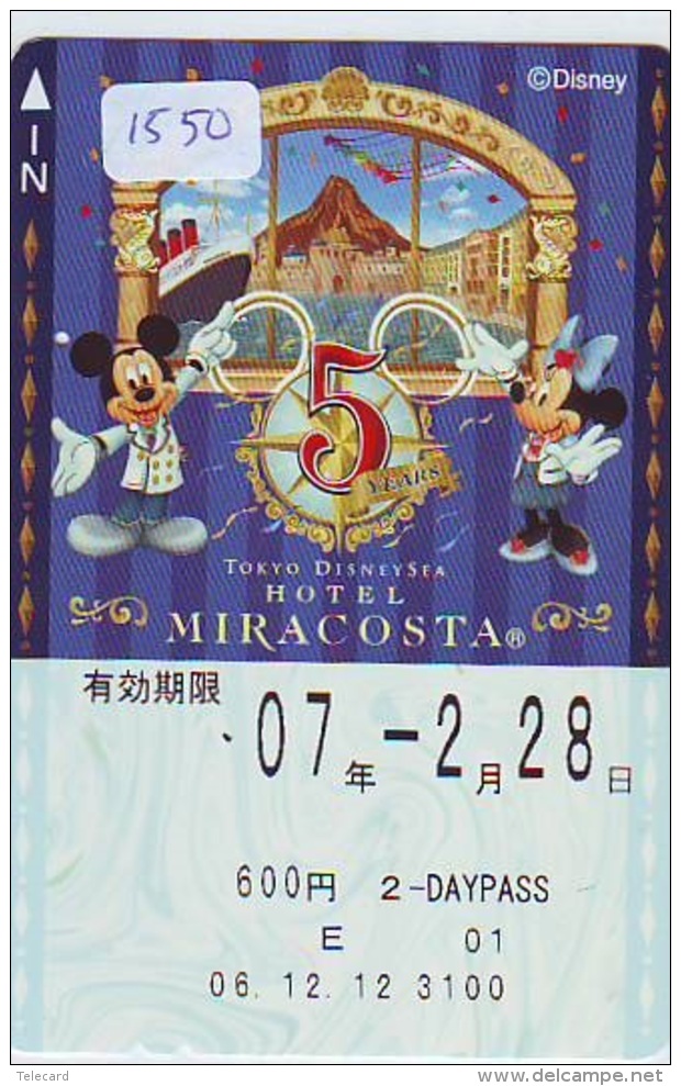 Carte Prépayée Japon  (1550)  DISNEY * MIRACOSTA HOTEL * 600 *  JAPAN PREPAID CARD - Disney