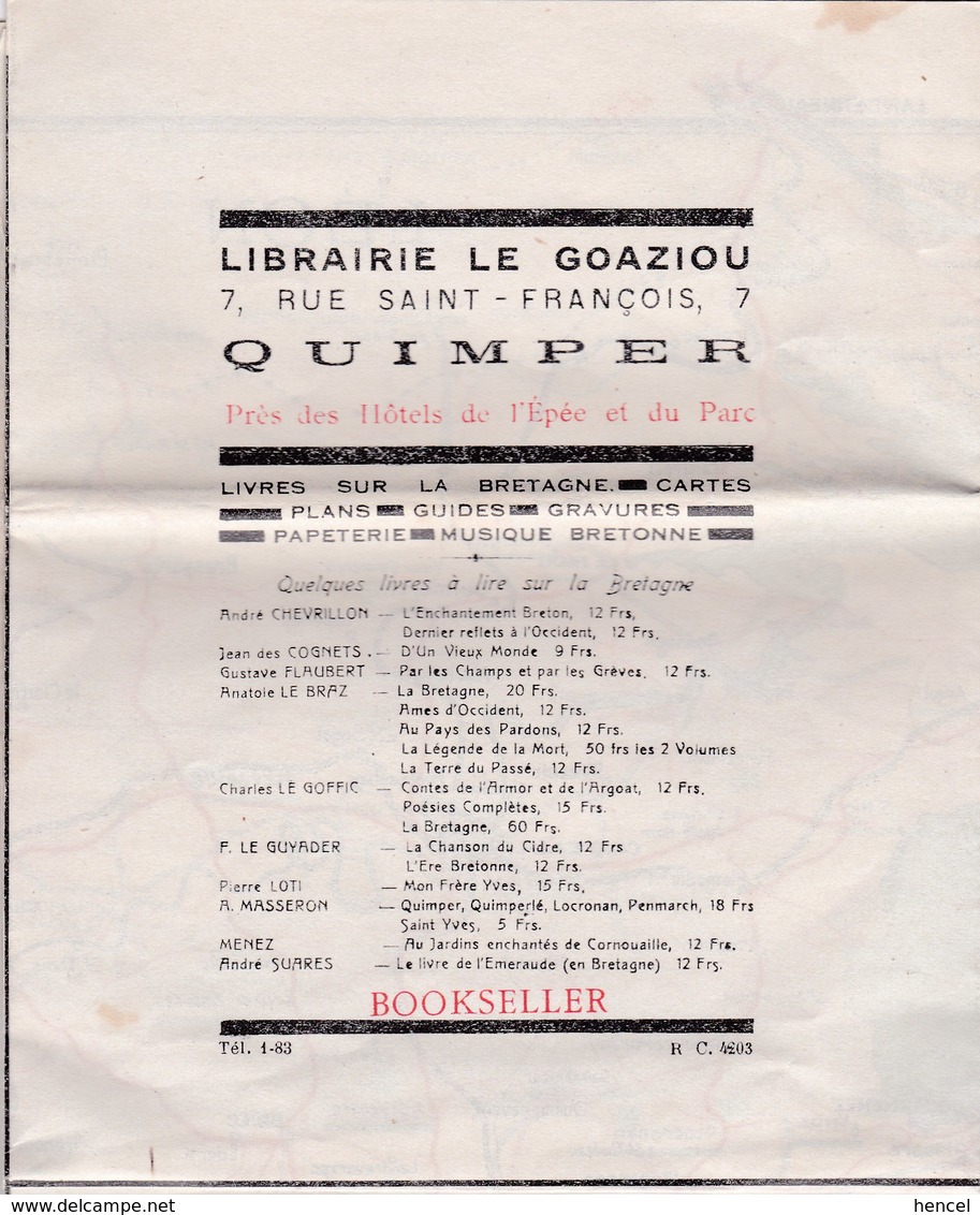 Carte De La Cornouaille Touristique (40 Cm / 32 Cm) - Quimper - Douarnenez - Audierne - Plougastel-Daoulas - Pont-Aven - Geographical Maps