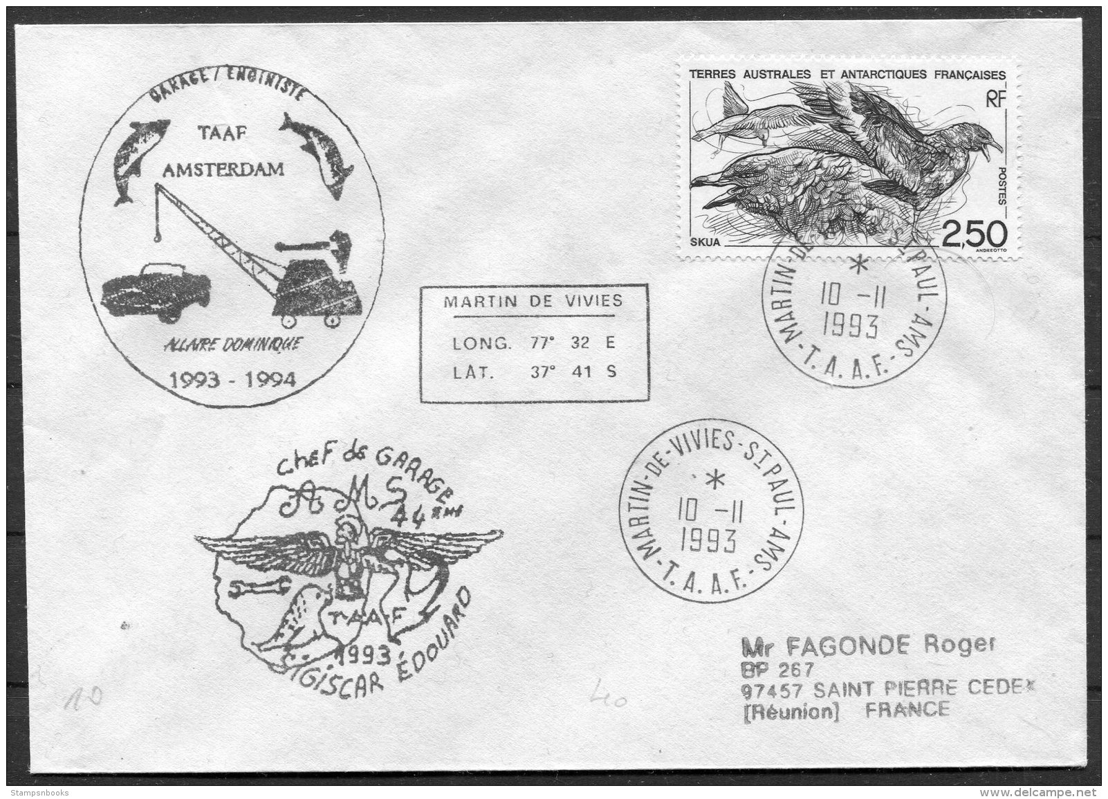 1993 T.A.A.F. French Antarctic Antarctica Polar, Martin De Vivies, St Paul AMS Cover. - Covers & Documents