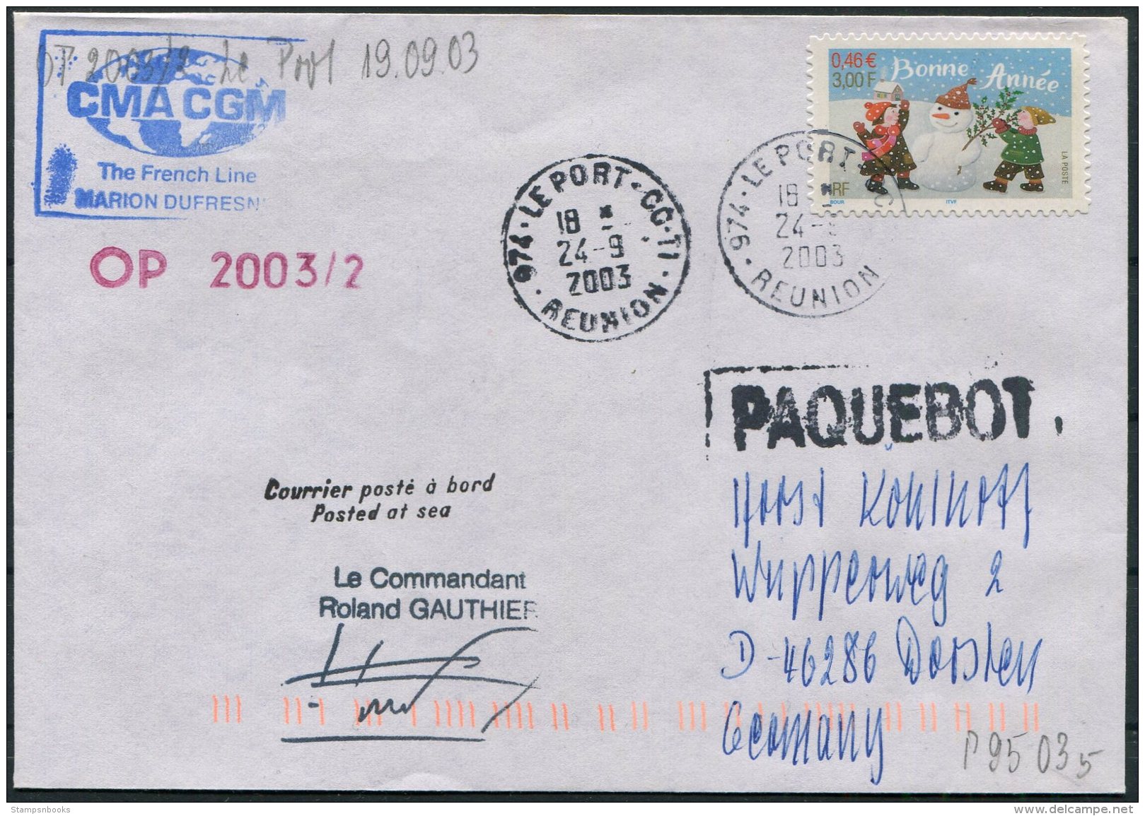 2003 T.A.A.F. French Antarctic Polar Le Port, Reunion, Marion Dufresne Paquebot Cover - Covers & Documents