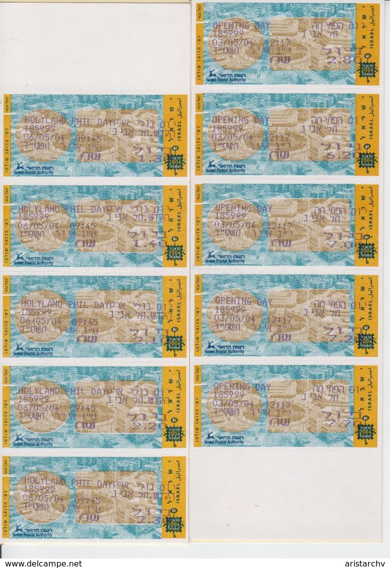 ISRAEL 2004 MASSAD ATM HOLYLAND PHIL DAY LINE OF 10 STAMPS - Franking Labels