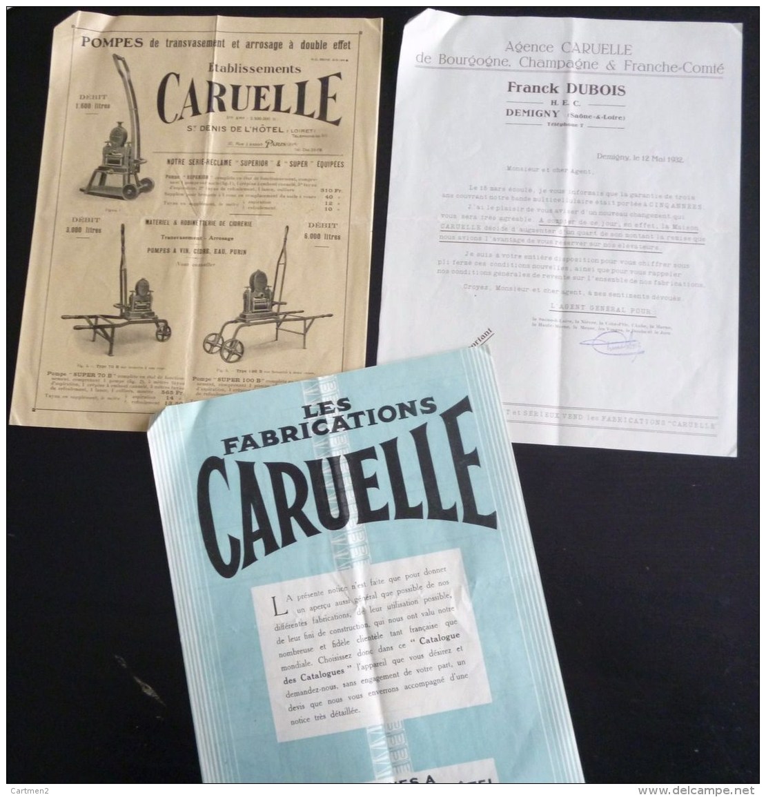 LOT PUBLICITE CARUELLE POMPES ARROSAGE SAINT-DENIS-DE-L'HOTEL DEMIGNY ARROSAGE VITICULTURE AGRICULTURE VIN OENOLOGIE - Agriculture