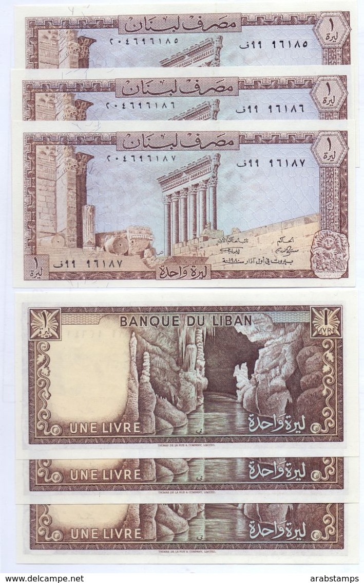 1980 Lebanon 1 Livre Lot 3 PCS Serial Numbers UNC    (Shipping Is $ 6.66) - Libanon