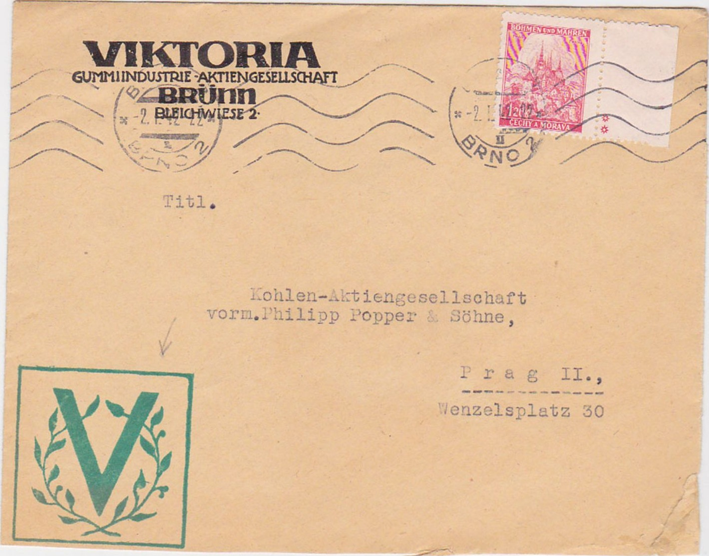 GERMANY CZECH. B.&M. 1942 (2.1.) ILLUSTR.COMMERC.COVER BRÜNN TO PRAG (added PROPAGANDA Imprint) - Autres & Non Classés