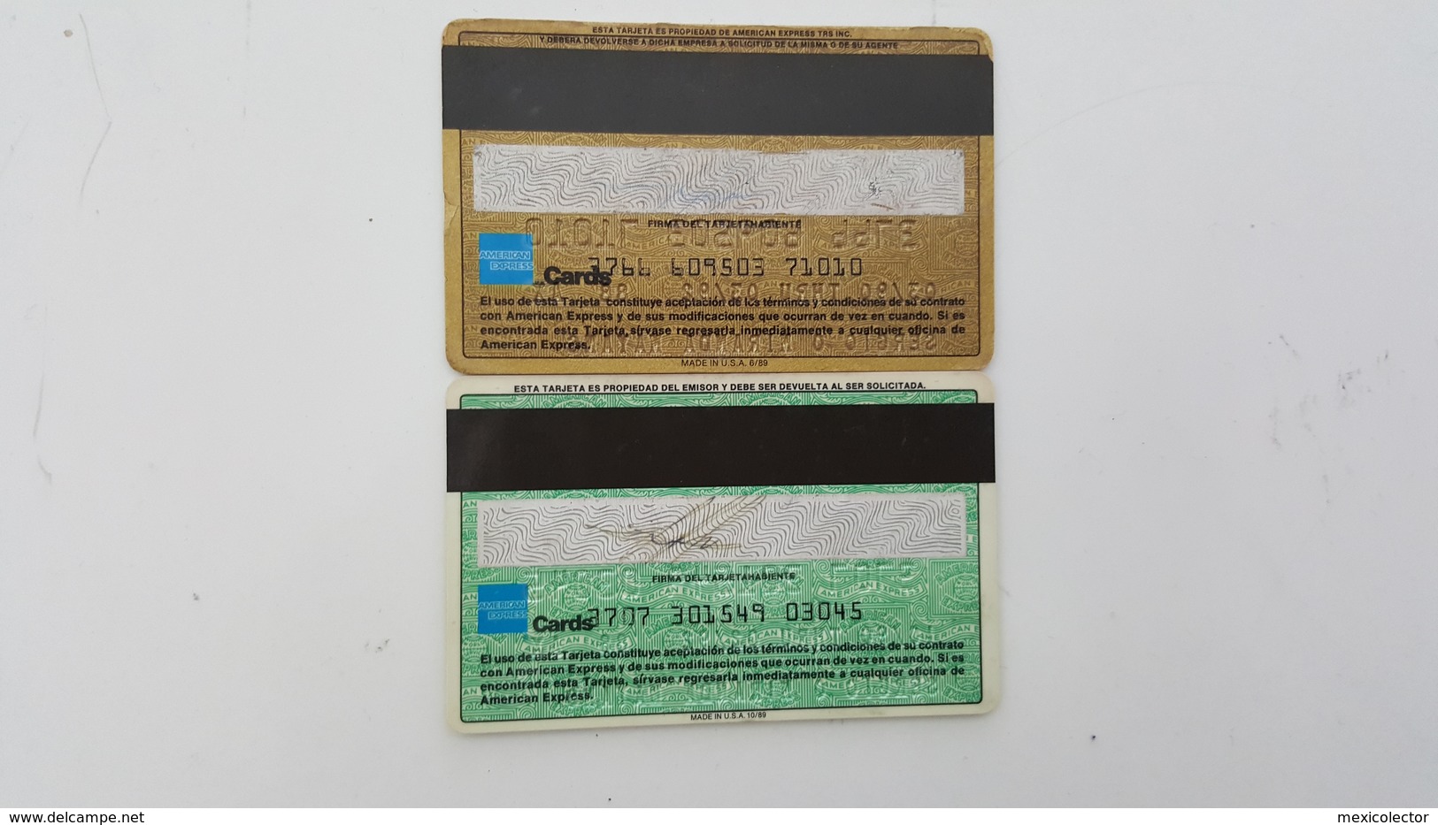 MEXICO - 2 CREDIT CARDS - AMERICAN EXPRESS  - GREEN & GOLD - USED SEE SCANS - Geldkarten (Ablauf Min. 10 Jahre)