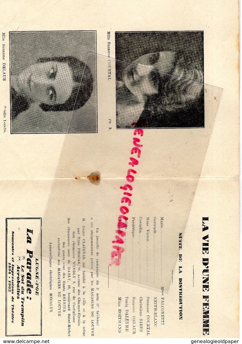 75- PARIS- PROGRAMME THEATRE ODEON-1931-1932- LA VIE D' UNE FEMME-DARRAS-ROGER CLAIRVAL-SAINT GEORGES DE BOUHELIER-