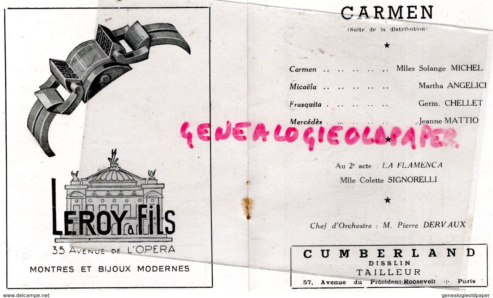 75- PARIS- PROGRAMME THEATRE OPERA COMIQUE- 28-9-1947-CARMEN- EDOUARD KRIFF-SERGE GIORGETTI-LAPELLETRIE-GARNIER-ARDEN