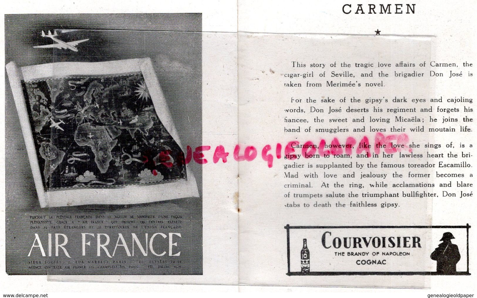 75- PARIS- PROGRAMME THEATRE OPERA COMIQUE- 28-9-1947-CARMEN- EDOUARD KRIFF-SERGE GIORGETTI-LAPELLETRIE-GARNIER-ARDEN