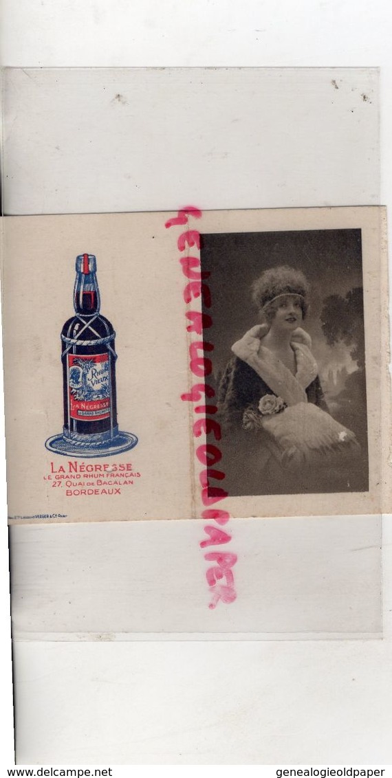 33- BORDEAUX- PETIT CALENDRIER LA NEGRESSE RHUM VIEUX-27 QUAI DE BACALAN- FEMME FLEURS 1923 - Petit Format : 1921-40