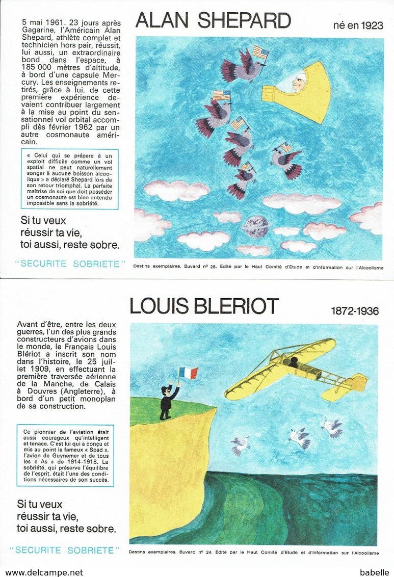 Lot De 4 Buvards " SECURITE SOBRIETE " Louis Blériot, Alain Shepard, Gagarine, Les Frères Montgolfier - A