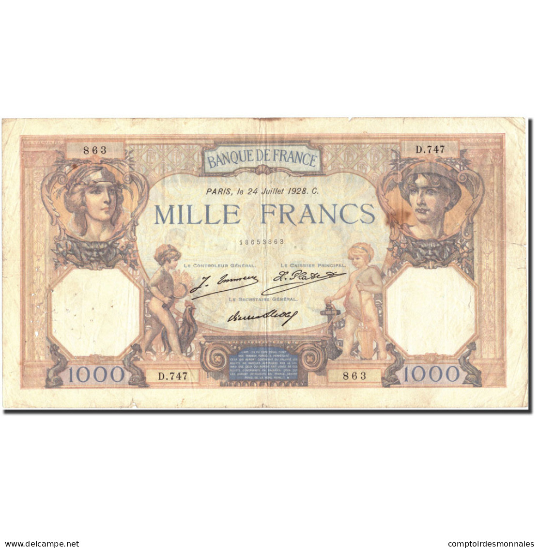 France, 1000 Francs, 1 000 F 1927-1940 ''Cérès Et Mercure'', 1928, 1928-07-24 - 1 000 F 1927-1940 ''Cérès Et Mercure''