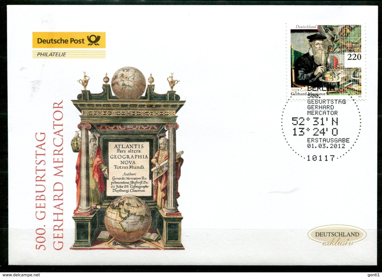 First Day Cover Germany 2012 Mi.Nr.2918"500.Geburtstag Von Gerhard Mercator,Mathematiker,Theologe,Geograph"1 FDC - Geographie