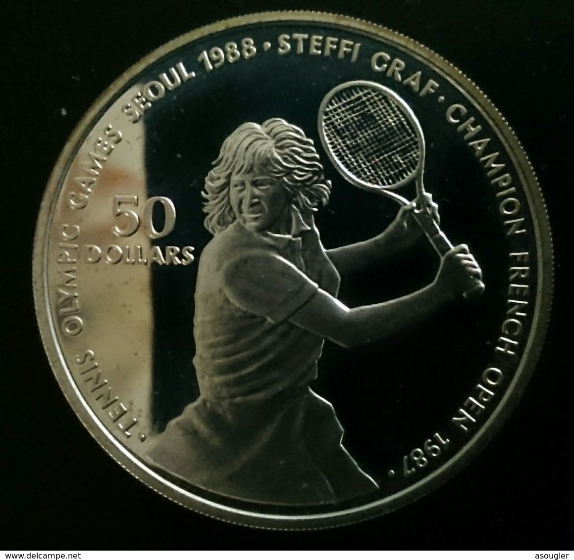 NIUE 50 DOLLARS 1987 SILVER PROOF "24th Olympiad Tennis Games, Seoul 1988" Free Shipping Via Registered Air Mail - Niue