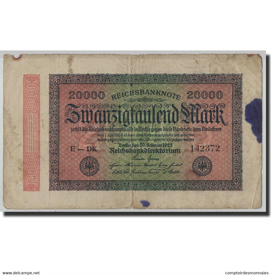 Billet, Allemagne, 20,000 Mark, 1923, 1923-02-20, KM:85a, B - 20000 Mark