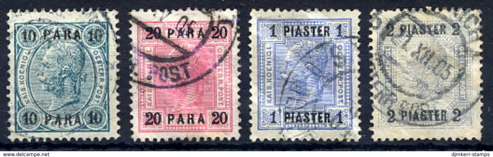 AUSTRIA PO IN LEVANT 1903 Franz Joseph I Set Of 4 With Varnish Stripes. Used.  Michel 43-46 - Oriente Austriaco