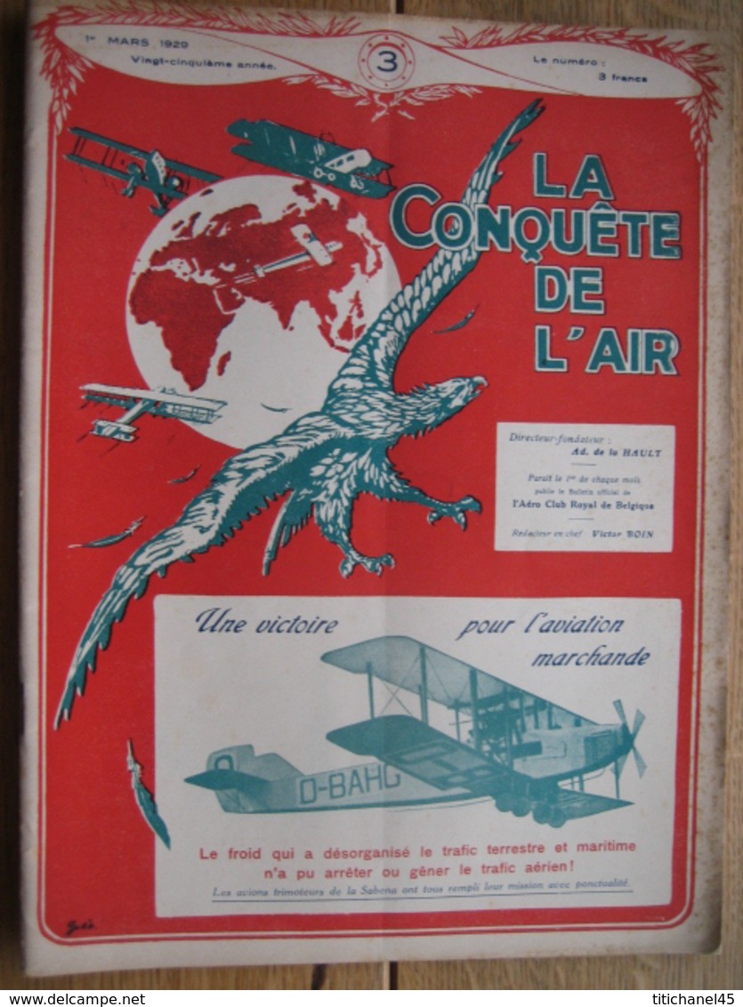 LA CONQUETE DE L'AIR 1929 N°3 - OCHS -CONGO-VILLIERS 24-HANDLEY PAGE HARROW-FARMAN F.190-avia BH. 11 B-MOTH DE HAVILLAND - Vliegtuig