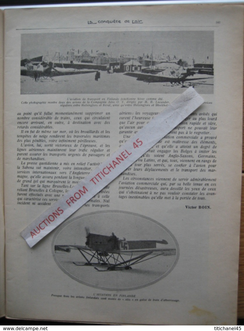 LA CONQUETE DE L'AIR 1929 N°3 - OCHS -CONGO-VILLIERS 24-HANDLEY PAGE HARROW-FARMAN F.190-avia BH. 11 B-MOTH DE HAVILLAND - Aerei