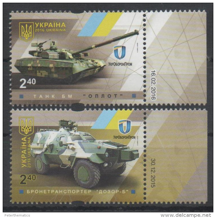 UKRAINE, 2016, MNH,MILITARY VEHICLES, TANKS, ARMORED CARS, 2v - Sonstige (Land)