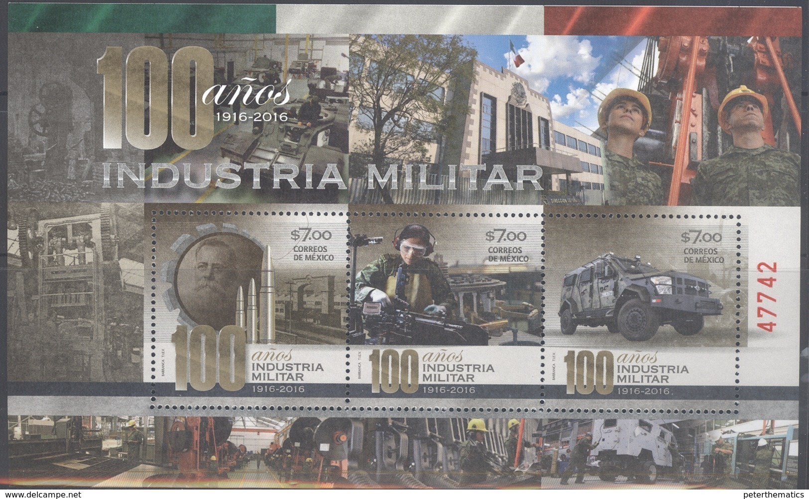 MEXICO, 2016, MNH, MILITARY INDUSTRY, GUNS, VEHICLES, SHEETLET - South America