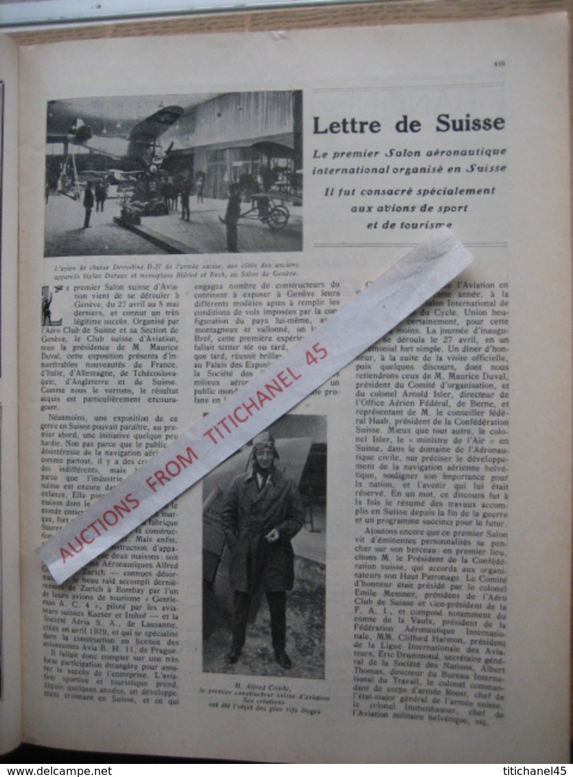 LA CONQUETE DE l'AIR 1929 n°6 - Moteur B.M.W. type Hornet- LATIL -SABENA au CONGO- A.C.4- Ro 5 - MINERVA- LE ZOUTE