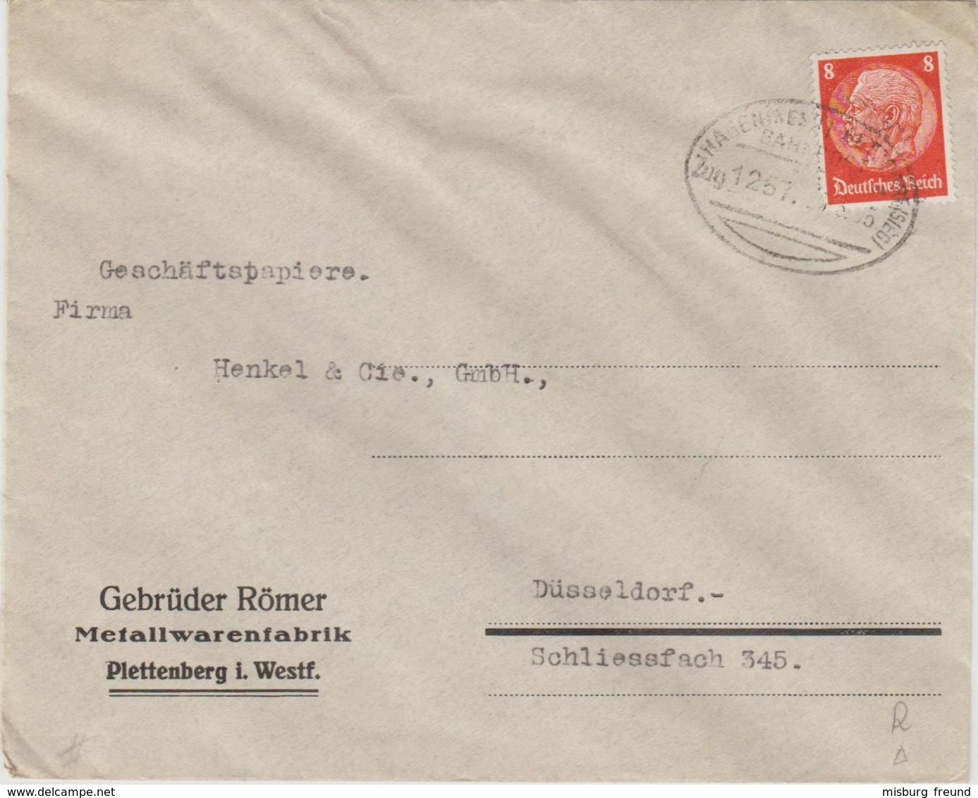 10 067 Briefhülle Bahnpost "HAGEN(WESTF.)-BETZDORF(SIEG)" 1935 - Oblitérés