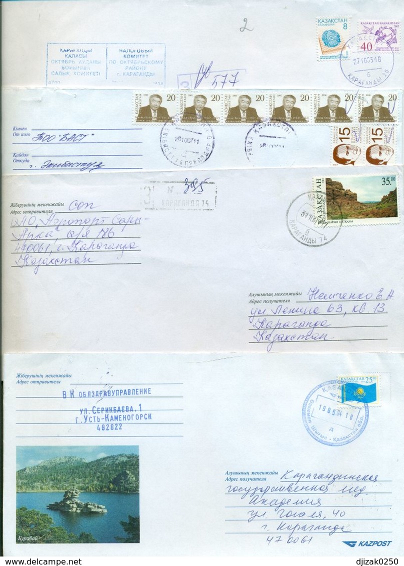 Kazakhstan.Four Envelopes Past The Mail. Tree Envelopes Registered. - Kazakhstan