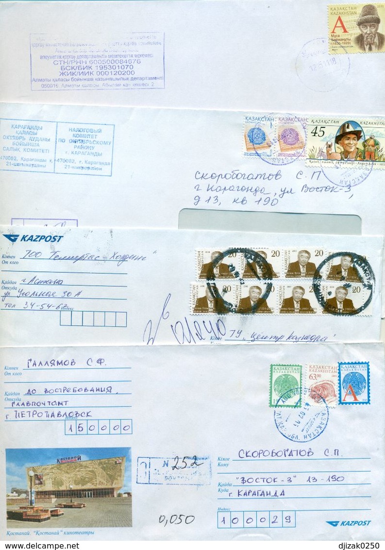 Kazakhstan.Four Envelopes Past The Mail. Tree Envelopes Registered. - Kazakhstan