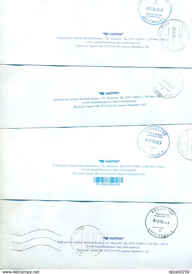 Kazakhstan.Four Envelopes Past The Mail.Tree Envelopes Registered. - Kazachstan
