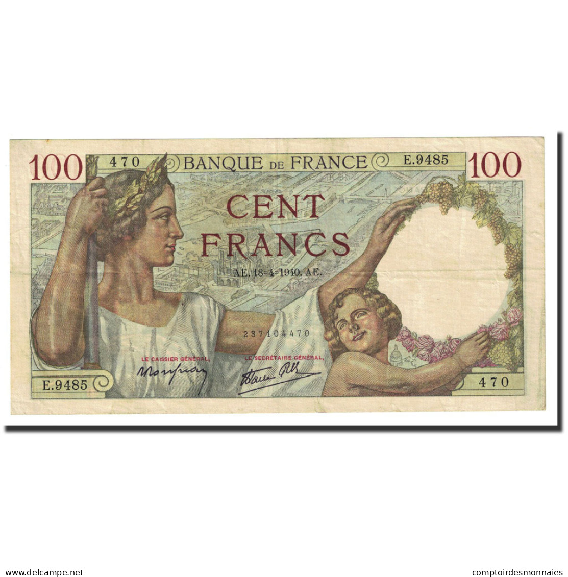 France, 100 Francs, 1940-04-18, TTB+, Fayette:26.27, KM:94 - 100 F 1939-1942 ''Sully''