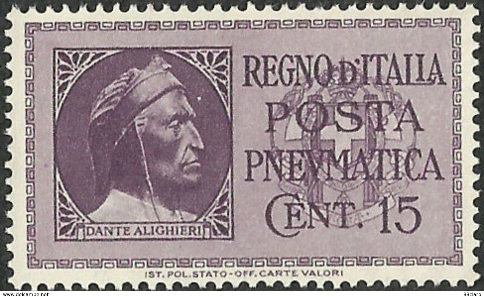 REGNO 1933 POSTA PNEUMATICA Effigie Di Dante Alighieri CON FASCI NUOVO - Posta Pneumatica