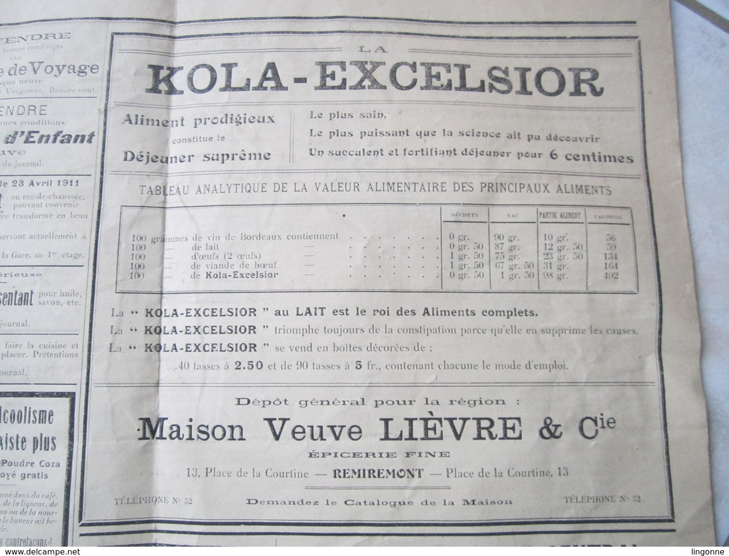 1910 JOURNAL LES HAUTES-VOSGES Organe du Parti républicain Radical de l'Arrondissement de REMIREMONT + Publicitée