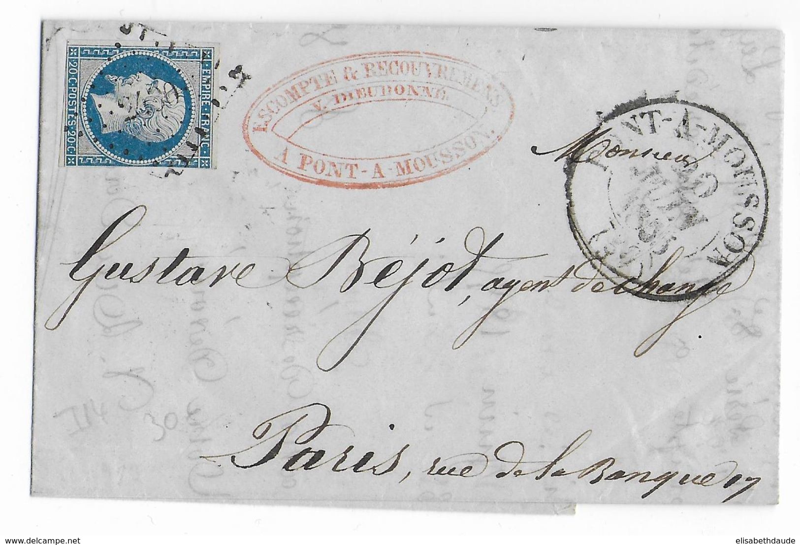 1855 - LETTRE De PONT à MOUSSON (MEURTHE ET MOSELLE) PC 2490 + T13 - IND 14 => PARIS - 1849-1876: Période Classique