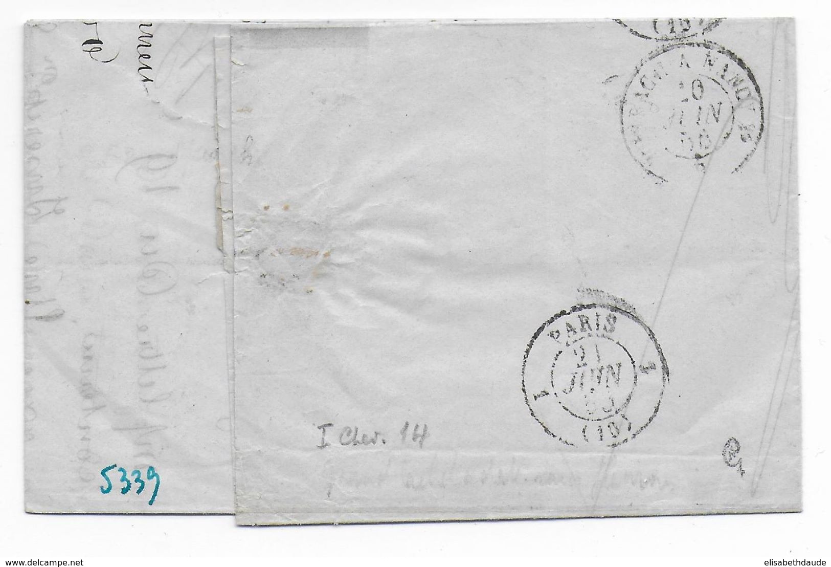 1855 - LETTRE De PONT à MOUSSON (MEURTHE ET MOSELLE) PC 2490 + T13 - IND 14 => PARIS - 1849-1876: Période Classique