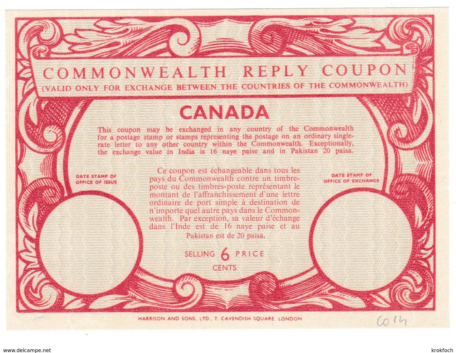 Coupon-réponse Canada - Modèle Commonwealth CO 14 - 6 Cents - Coupons-Réponses