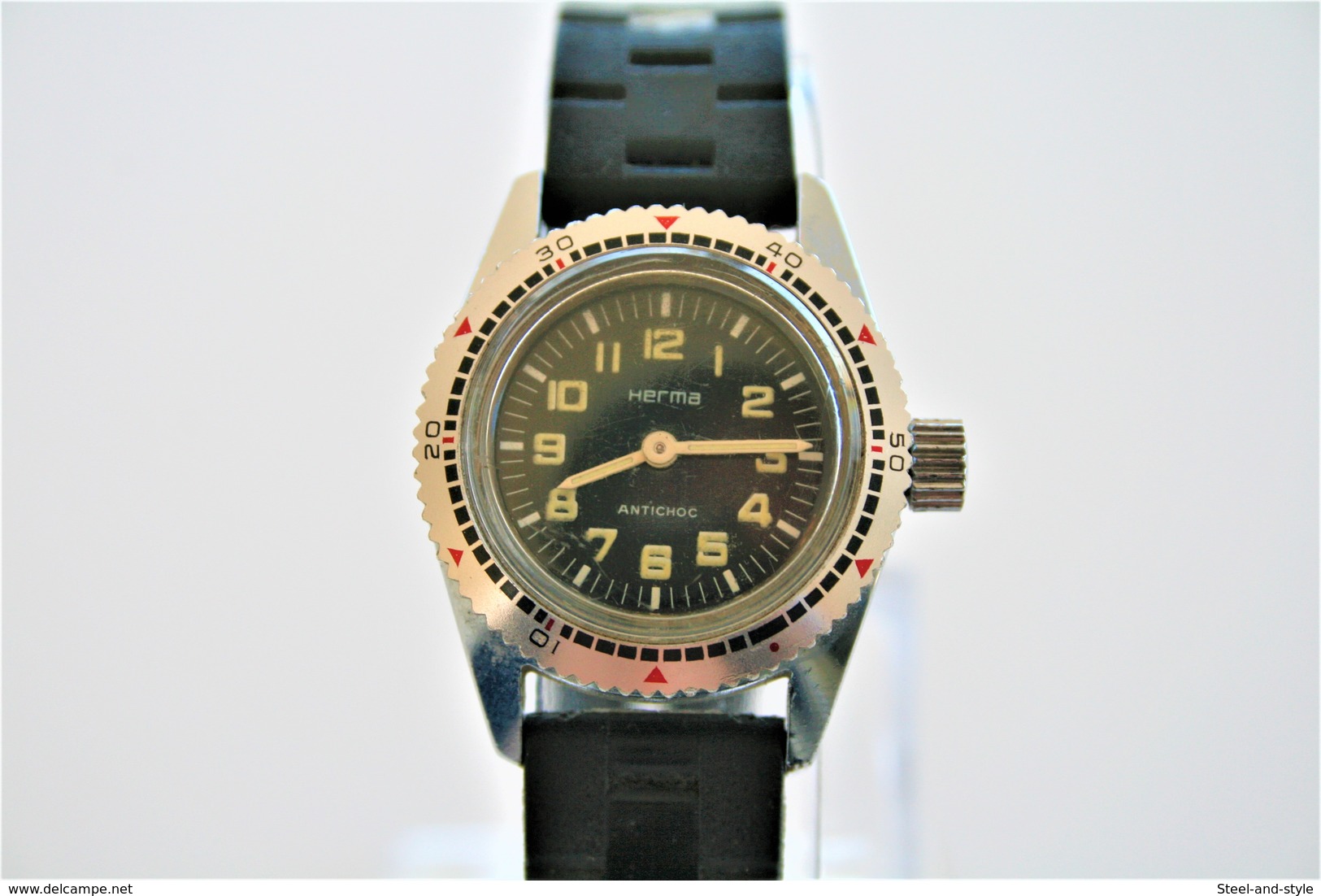 Watches : HERMA HAND WIND ANTICHOC DIVER LADIES RARE - Swiss Made - Running - - Horloge: Luxe