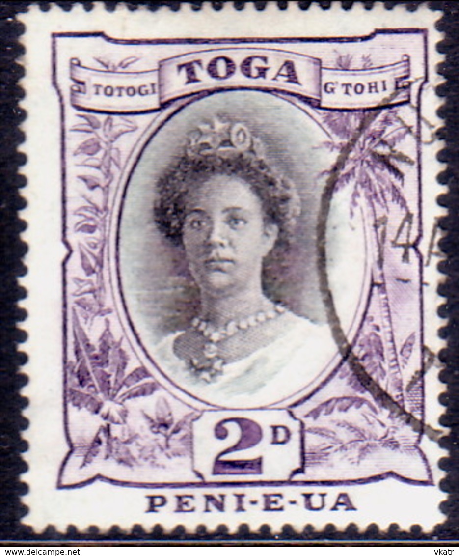 TONGA 1924 SG 57c 2d Used Black And Slate-violet Wmk Tortoises Sideways - Tonga (...-1970)