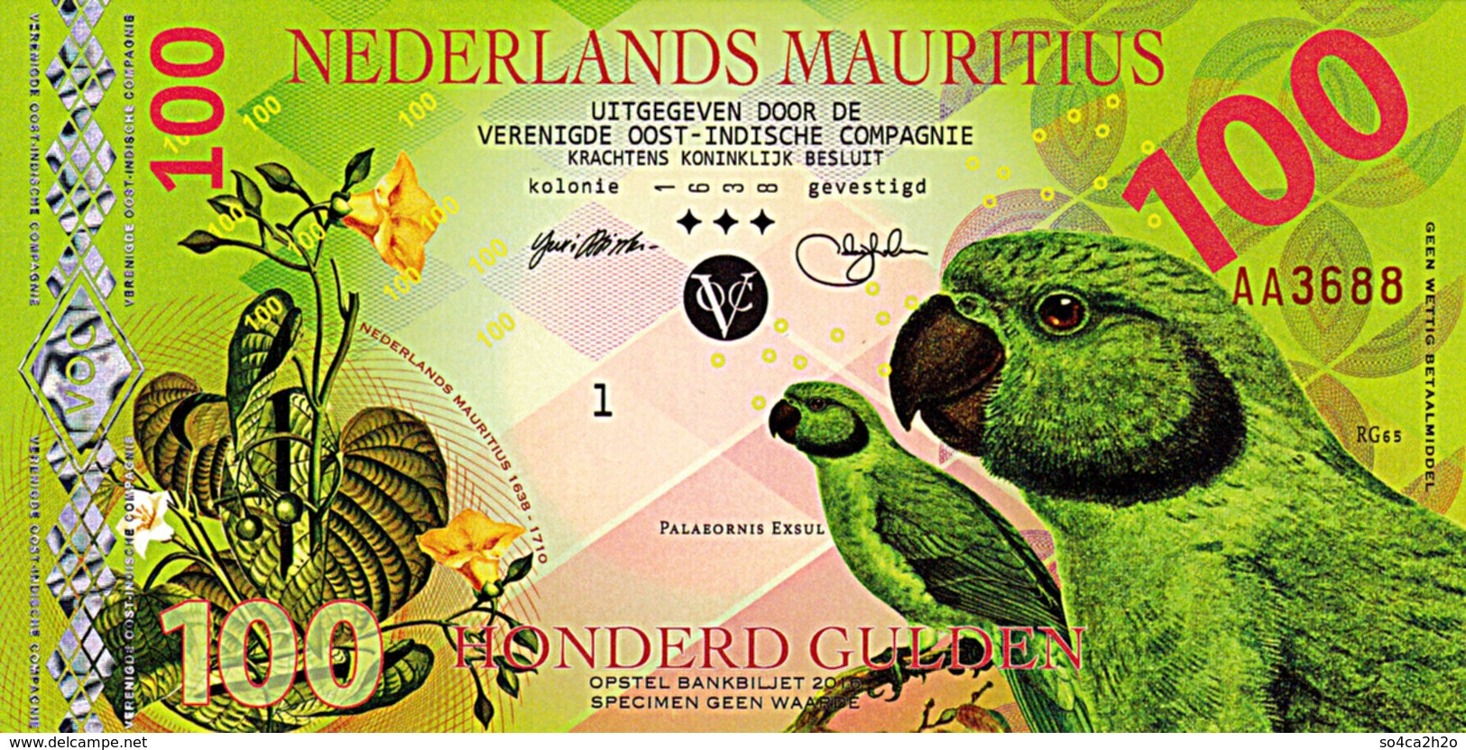 Superbe NEDERLANDS MAURITIUS 100 Gulden 2016  La Perruche De Newton POLYMER UNC - Maurice