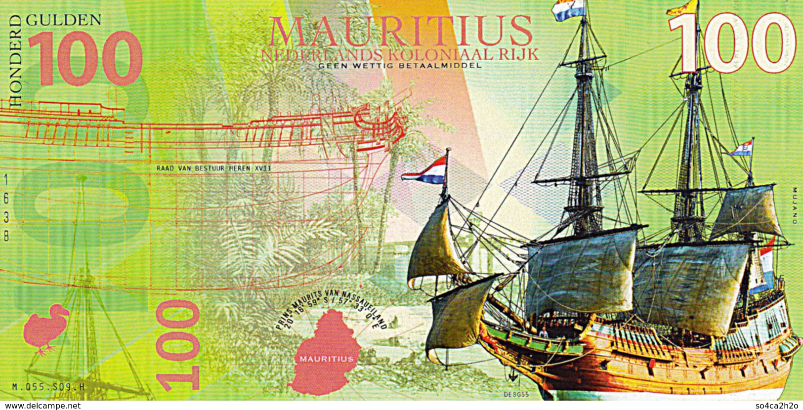 Superbe NEDERLANDS MAURITIUS 100 Gulden 2016  La Perruche De Newton POLYMER UNC - Maurice