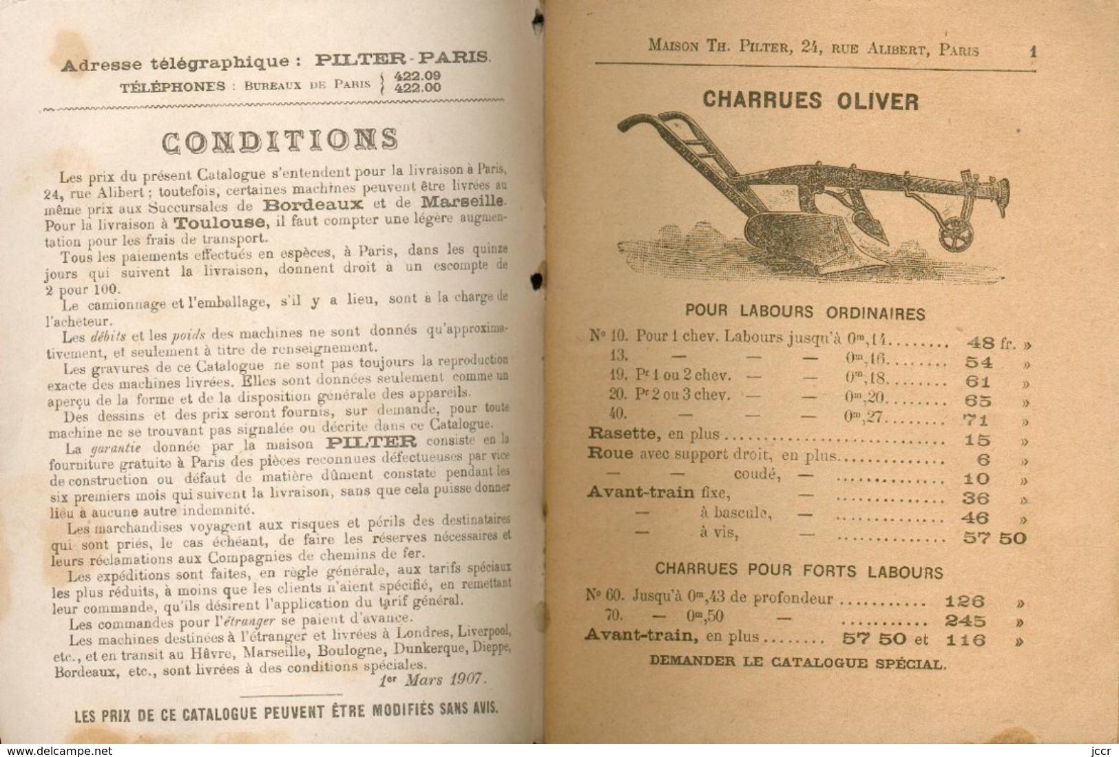 Catalogue Machines Agricoles - Maison Pilter - Paris - 1907 - 1901-1940