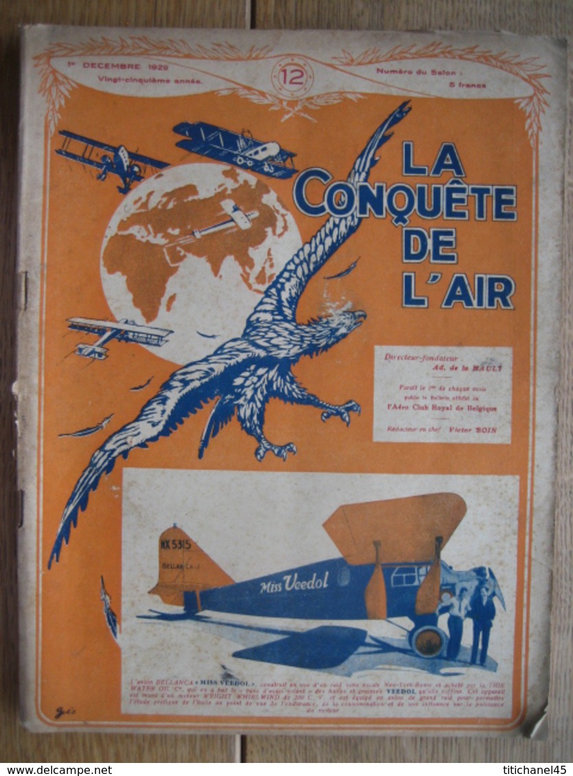 LA CONQUETE DE L'AIR 1929 N°12 - OCHS - CONGO- MINERVA- SABCA - FOKKER "F. 32" - JUNKERS "G. 38"-CAPRONI "97 R" - Vliegtuig