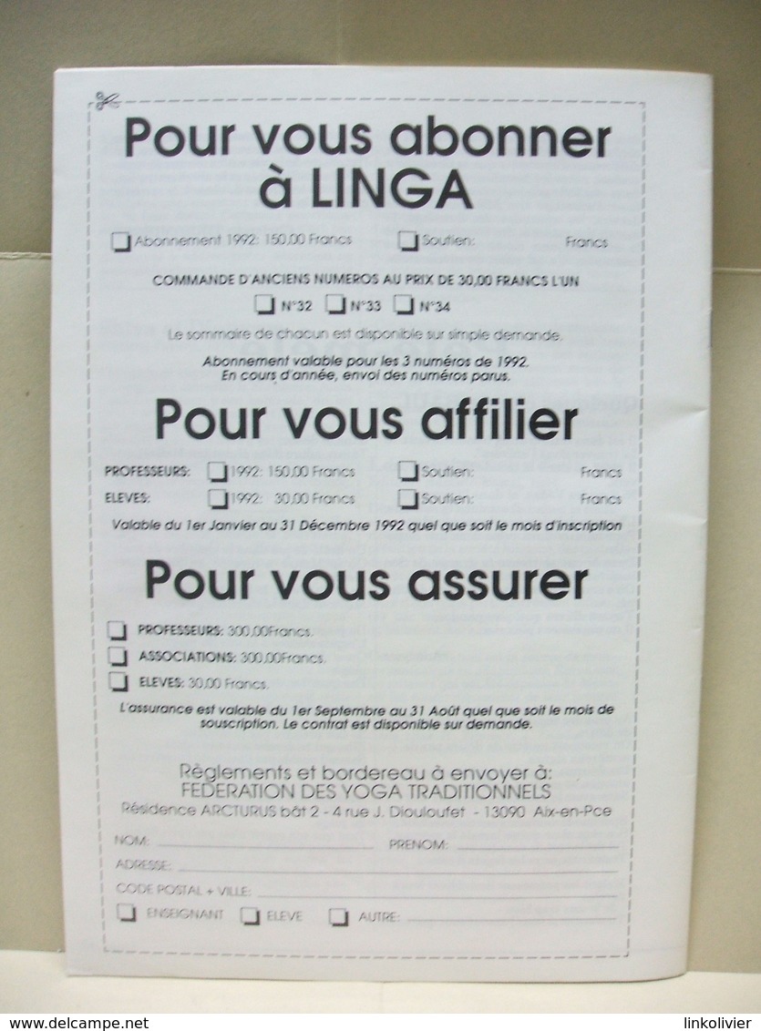 LINGA n° 35 Sept/Déc 1991 Revue de la Fédération des Yoga Traditionnels